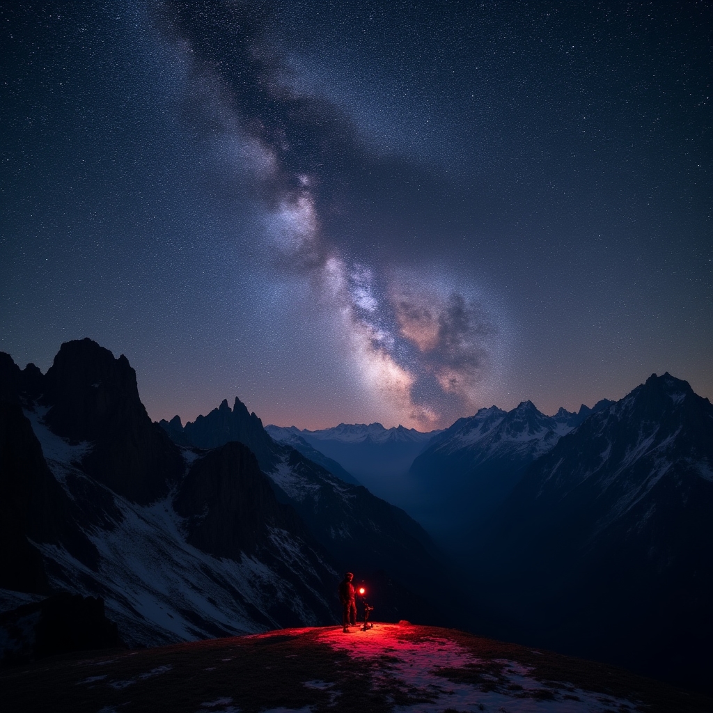 Wide starry sky above a rocky mountain ridge in the Mountain West with silhouetted peaks